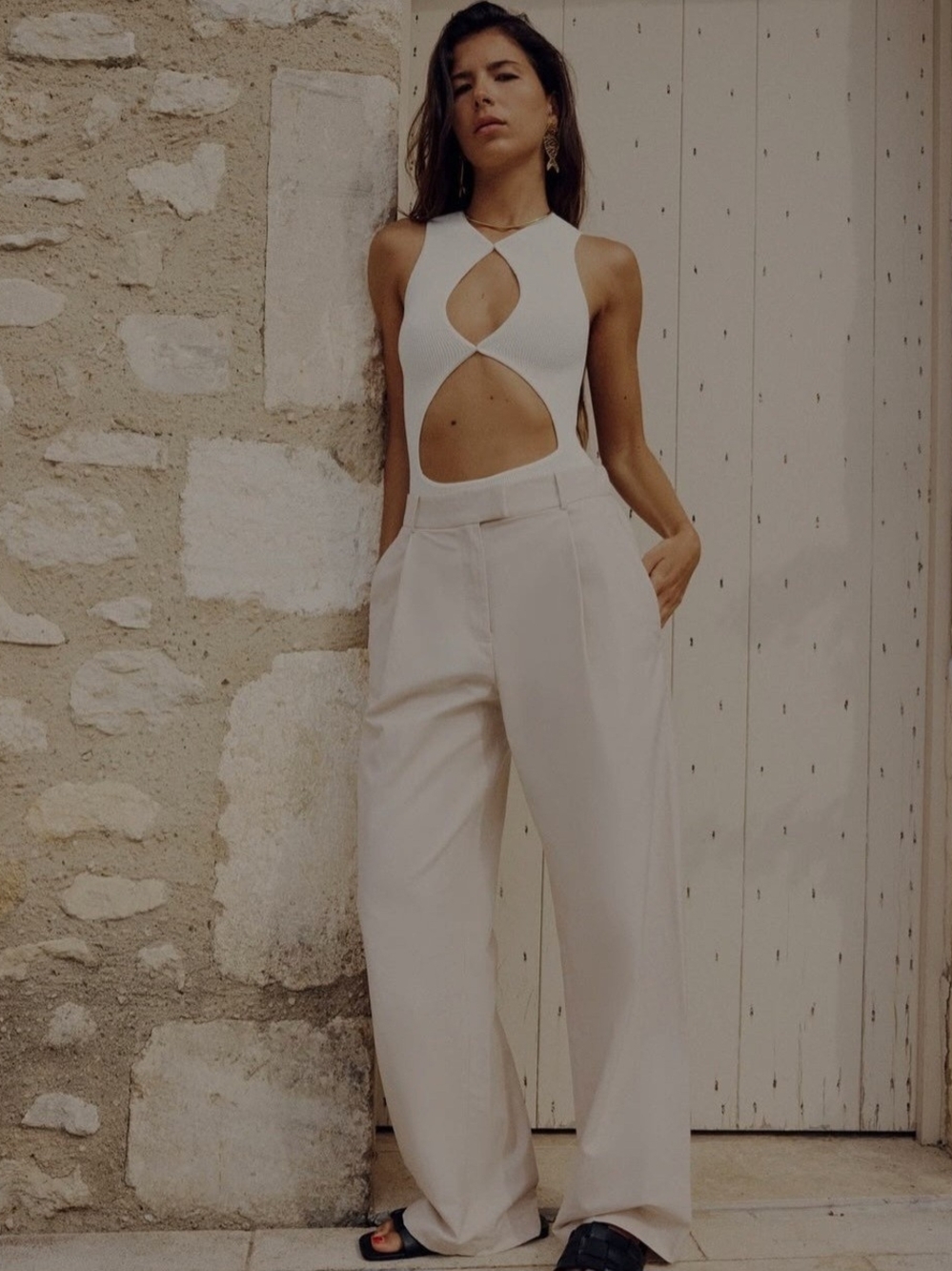 Zara Wide-Leg High-Waist Pants in Cream